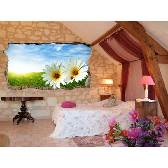 Startonight 3D Mural Wall Art Photo Decor Daisy in the Sun Amazing Dual View Surprise Wall Mural Wallpaper for Bedroom Flowers Collection Wall Paper Art Gift Large 47.24 ‘’ By 86.61 ‘’