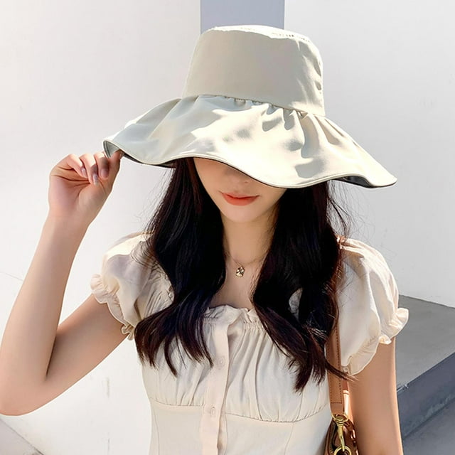 Sombrero de sol Yinane Sombrero de playa flexible con correa para la barbilla protector solar verano Beige