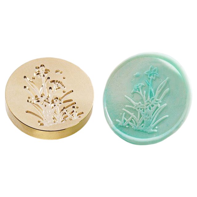 Cabeza De Sello Cabeza de sello de sellado de la serie Narcissus Flower, sello de cera de sellado de cobre redondo DIY Likrtyny Libre de BPA