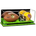 thumbnail image 1 of Deluxe Acrylic Mini - Miniature (not Full Size) Football and Helmet Display Case with Mirror, Green Risers and Turf Base (A019-GRR), 1 of 3