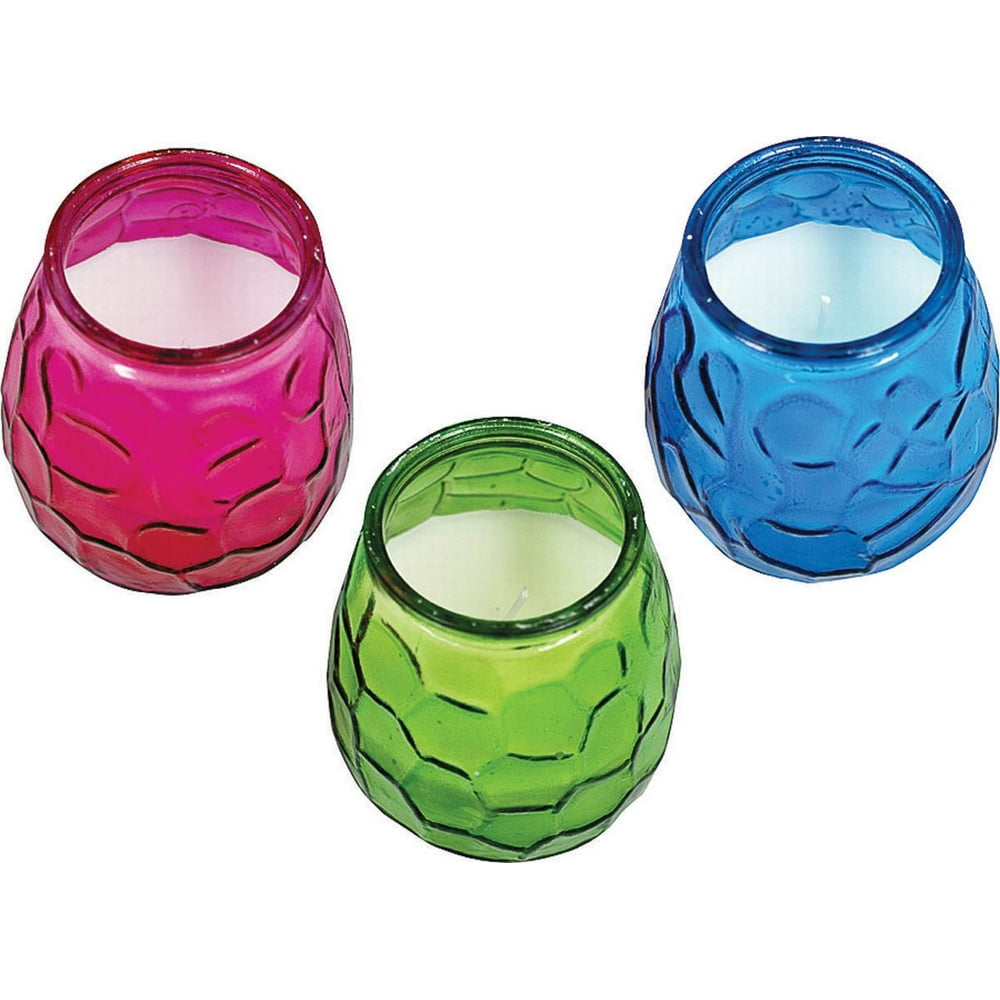 TIKI 1412116 Citronella Candle, 12 oz Glass Vessel, Blue/Pink/Green