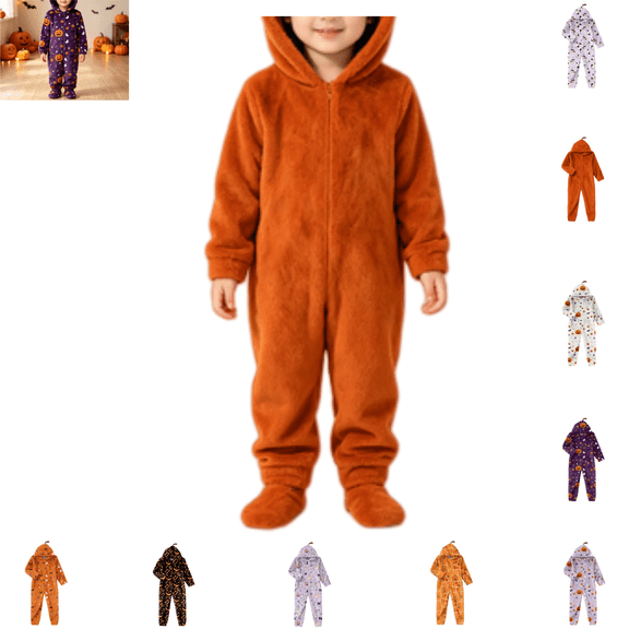 YOUYEDIAN Halloween Toddler Plush Onesie Fashion Casual Hooded Jumpsuits Comfy Soft Clothes Cute Loose Outfits