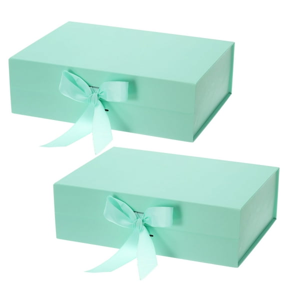 Uxcell 10x8x3 Inch Magnetic Gift Box Collapsible Paper Party Favor Boxes with Lid and Ribbon Green 2 Pcs