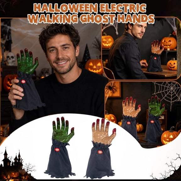 Halloween Decoration, Spooky Halloween Decorations, Halloween Decorations Outdoor, Haunted House Decor, Green Electric Walking Scary Ghost Hand 10X4X2.5 In, Animated Moving Sound