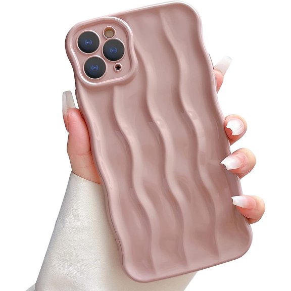 Compatible with iPhone 11 Pro Max Case Water Ripple Pattern Cute Curly Wave Frame Shape Shockproof Soft TPU Case for Women Girls Slim Phone Case (Light Pink)