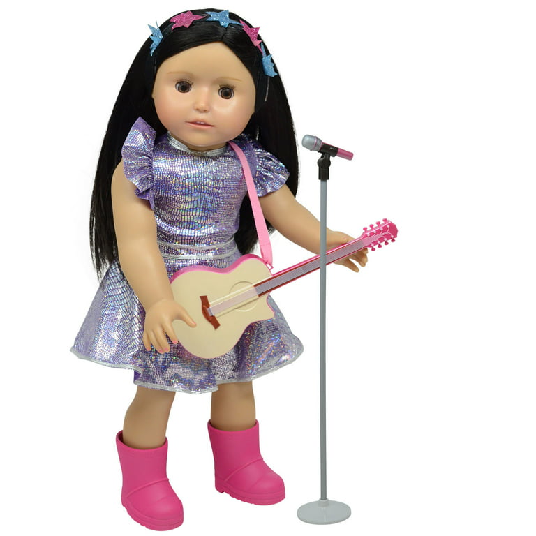 The New York Doll Collection 18 inch Doll Guitar and Microphone Set -  Includes Doll Clothes