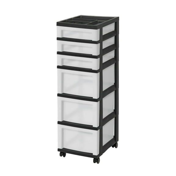 6-Drawer Storage Cart with Wheels, Clear/Black - Mobile Organizer Cart for Office, Home, School - Letter Size Paper, Supplies Default