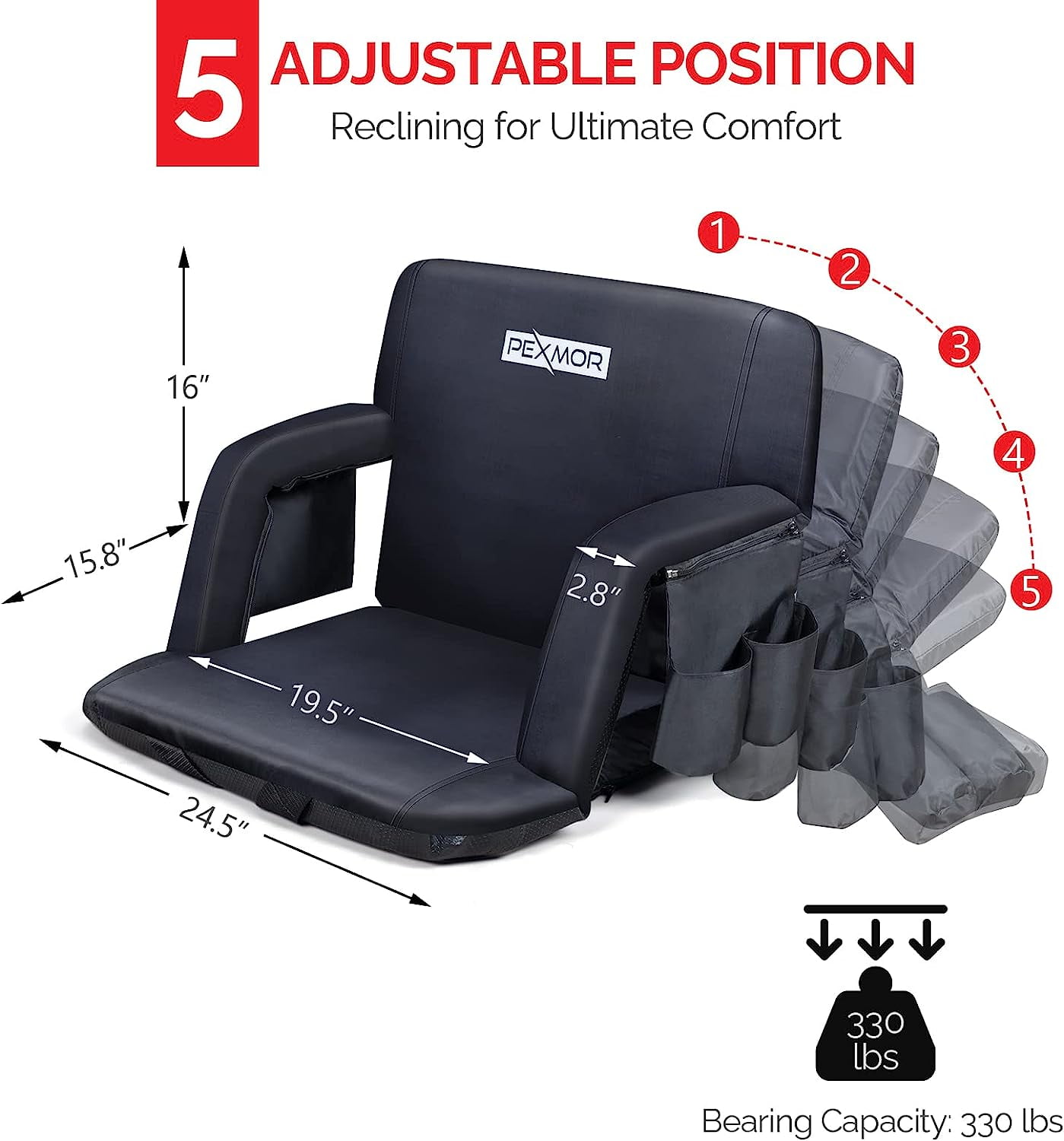 Xspec Heated Reclining Stadium Seat with Armrest Foldable Bleacher Cha –  Xspec Gear