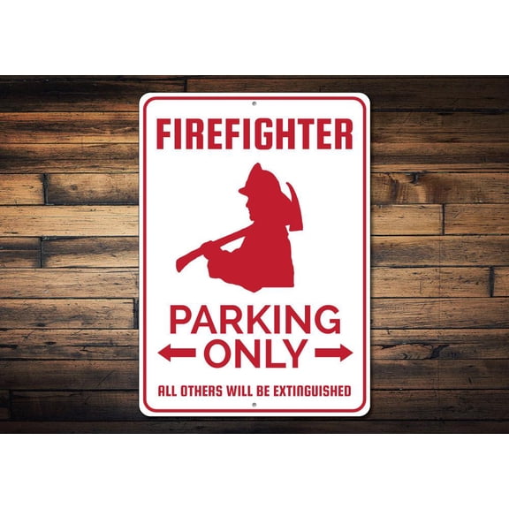 Firefighter Parking Novelty Sign, Metal Wall Decor - 10x14 inches