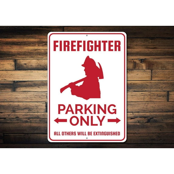 Firefighter Parking Novelty Sign, Metal Wall Decor - 10x14 inches
