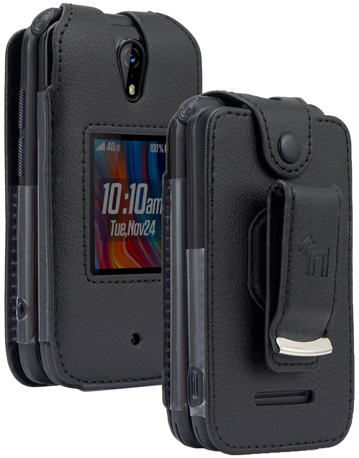 Case for Schok Flip 2022 Phone, Nakedcellphone [Black Vegan Leather