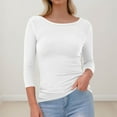 thumbnail image 4 of Women 3/4 Sleeve T Shirts Rib Knit Slim Fit Tops Basic Tee 2026 Fall Outfits Casual T-Shirt Underscrubs Layer Clothes White L, 4 of 5
