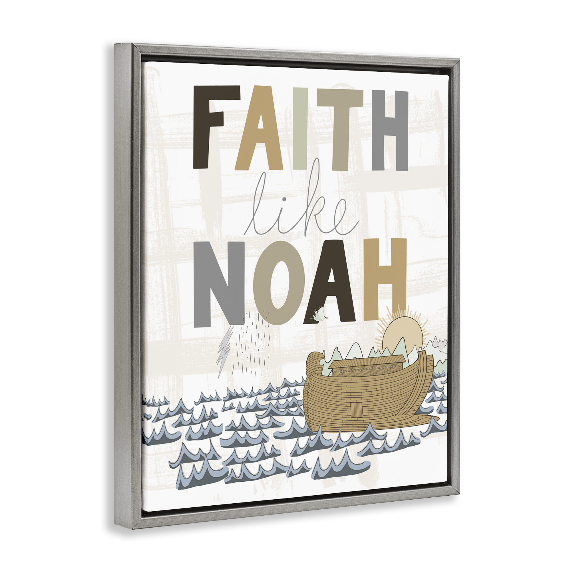 Stupell Industries Noah's Ark Proverb Religious Painting Gray Floater Framed Art Print Wall Art, 17 x 21