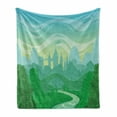 thumbnail image 1 of Fairy Tale Soft Flannel Fleece Throw Blanket, Cartoon Fantasy Morning Landscape and Castle Silhouette, Cozy Plush for Indoor and Outdoor Use, 50" x 70", Pale Green Fern Green, by Ambesonne, 1 of 6