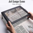 thumbnail image 1 of Lupa de lectura, lupa con luz Ayuda de lectura de aumento 3x con 4 luces LED para ancianos - Rectángulo A4 con soporte plegable Manos libres, 1 of 3