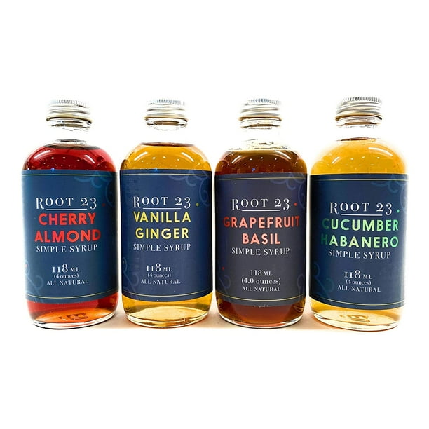 ROOT 23 Simple Syrups Happy Hour Cocktail Mixer Set l 4oz bottles (4