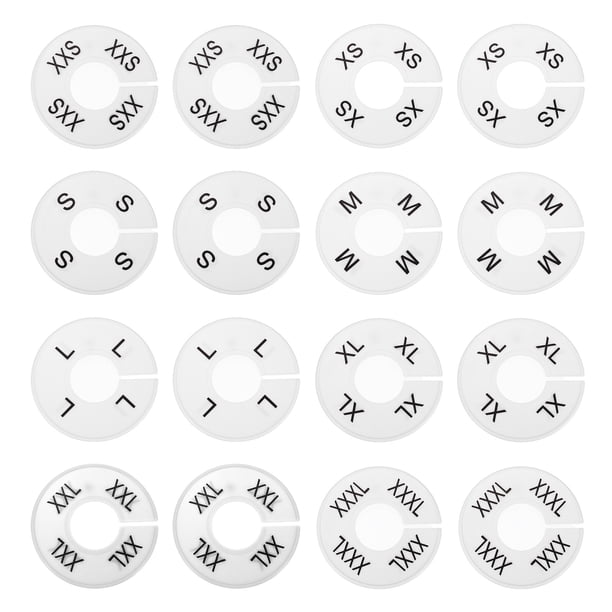 Divisores de ropa Uxcell, paquete de 16 divisores redondos para estantes de armario, divisores de tamaño para rack de ropa con etiquetas en blanco de 8 tamaños, blanco