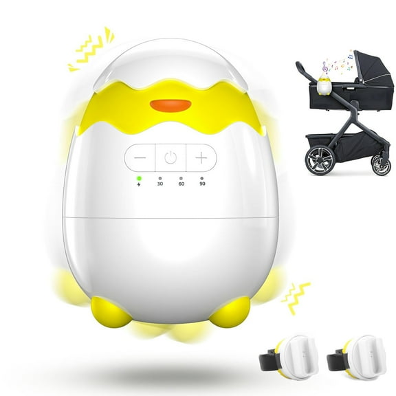 Rechargeable Baby Rocker for Strollers - 5 Vibration Speeds & 4 Timer Modes, Universal Portable Bouncer with Memory Function, Quiet Vibration Soother for Newborns to Toddlers & with 2 Brackets