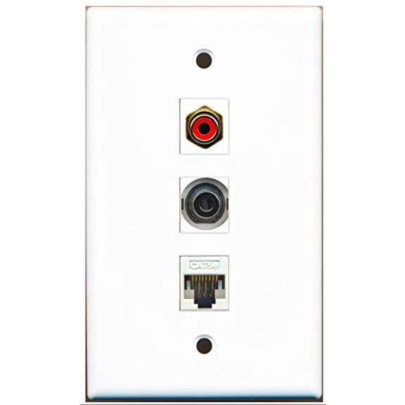 RiteAV - 1 Port RCA Red and 1 Port 3.5mm and 1 Port Cat5e Ethernet White Wall Plate
