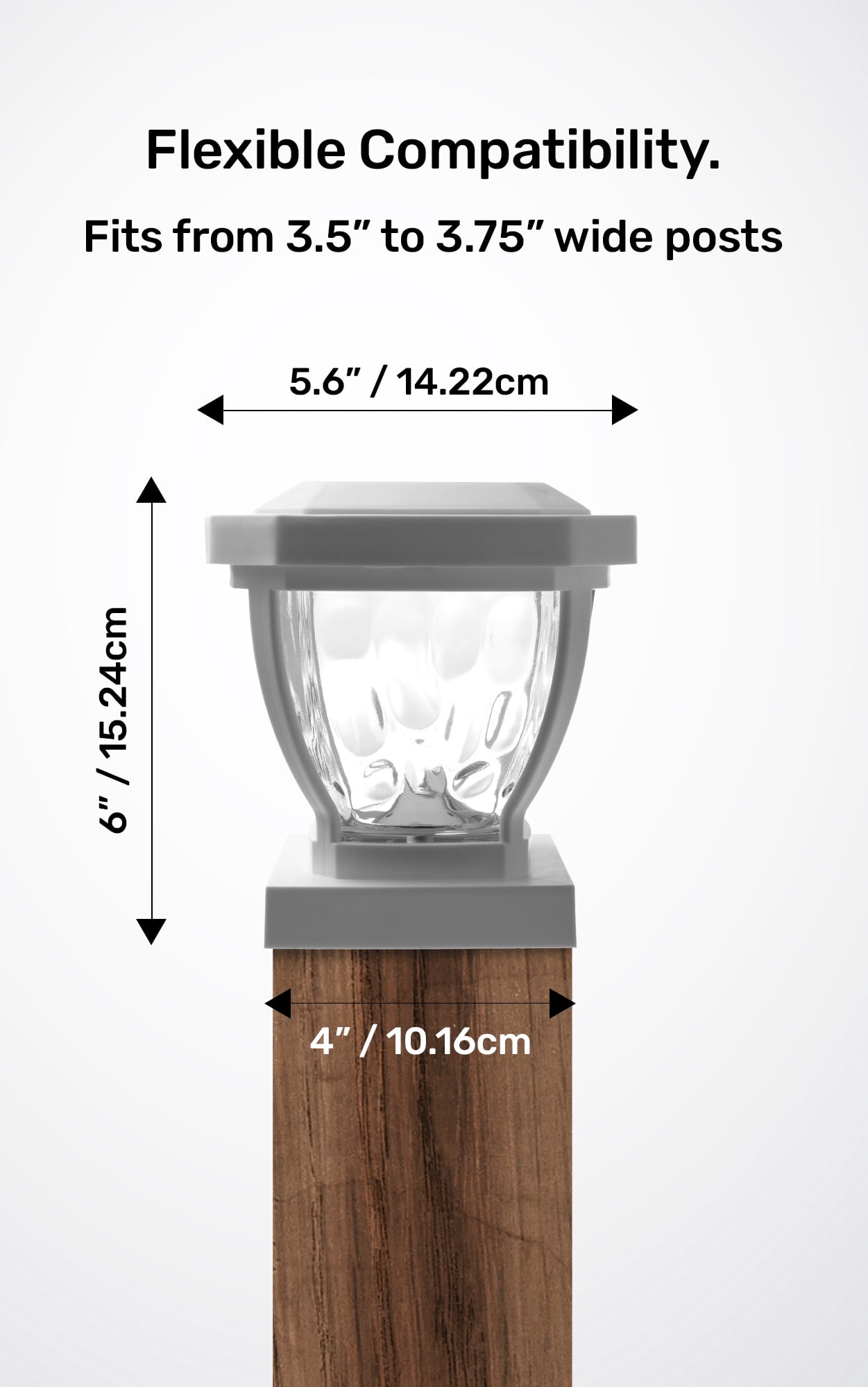 Home Zone Security Solar Post Cap Lights - LED 4x4 (3.5 x 3.5 in.) Post Lights, White, 2-Pack