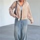 thumbnail image 5 of Chaqueta de Larga con Solapa y Cremallera para Mujer, Estilo Retro de , con Hombros Caídos, para Otoño e Invierno. Rosa XXL, 5 of 9