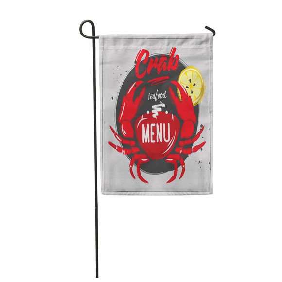 POGLIP Chalk Red Crab Letting and Lemon Seafood Restaurant Bar Garden Flag Decorative Flag House Banner 12x18 inch