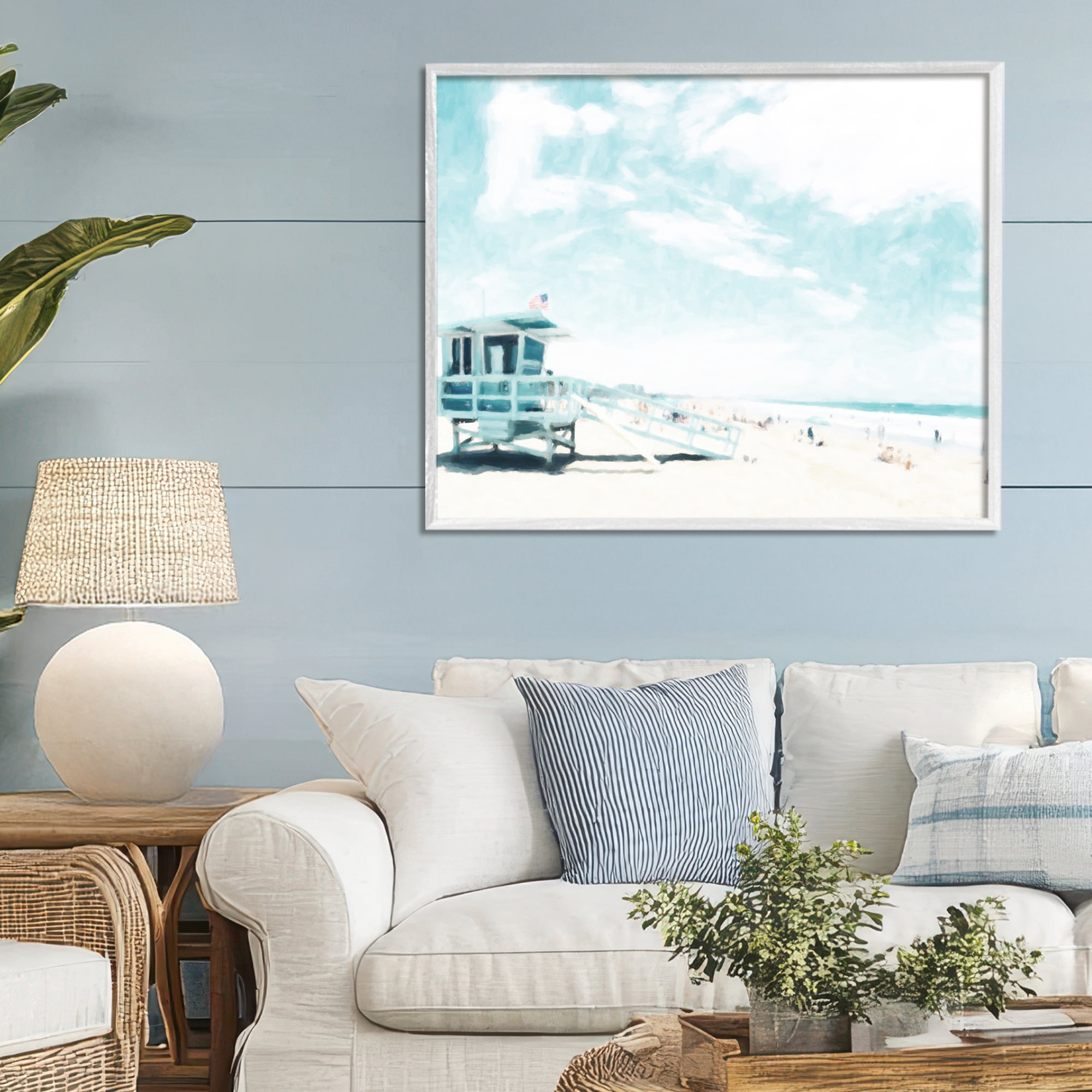 Stupell Industries Blue Beach Station White Framed Giclee Art, design by Kim Curinga