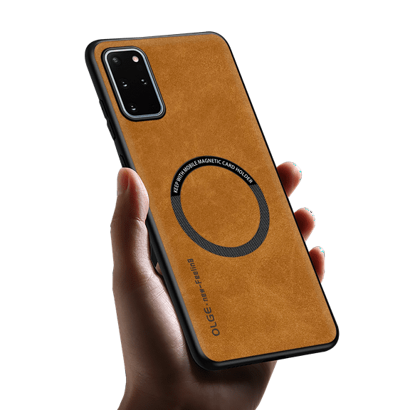 Allyetch Magnetic Back Case Cover for Samsung Galaxy S20 Plus, Slim Fit Back Cover PU Leather TPU Bumper Anti-Scratch Compatible with Car Mount Shockproof Phone Case for Galaxy S20 Plus, Brown