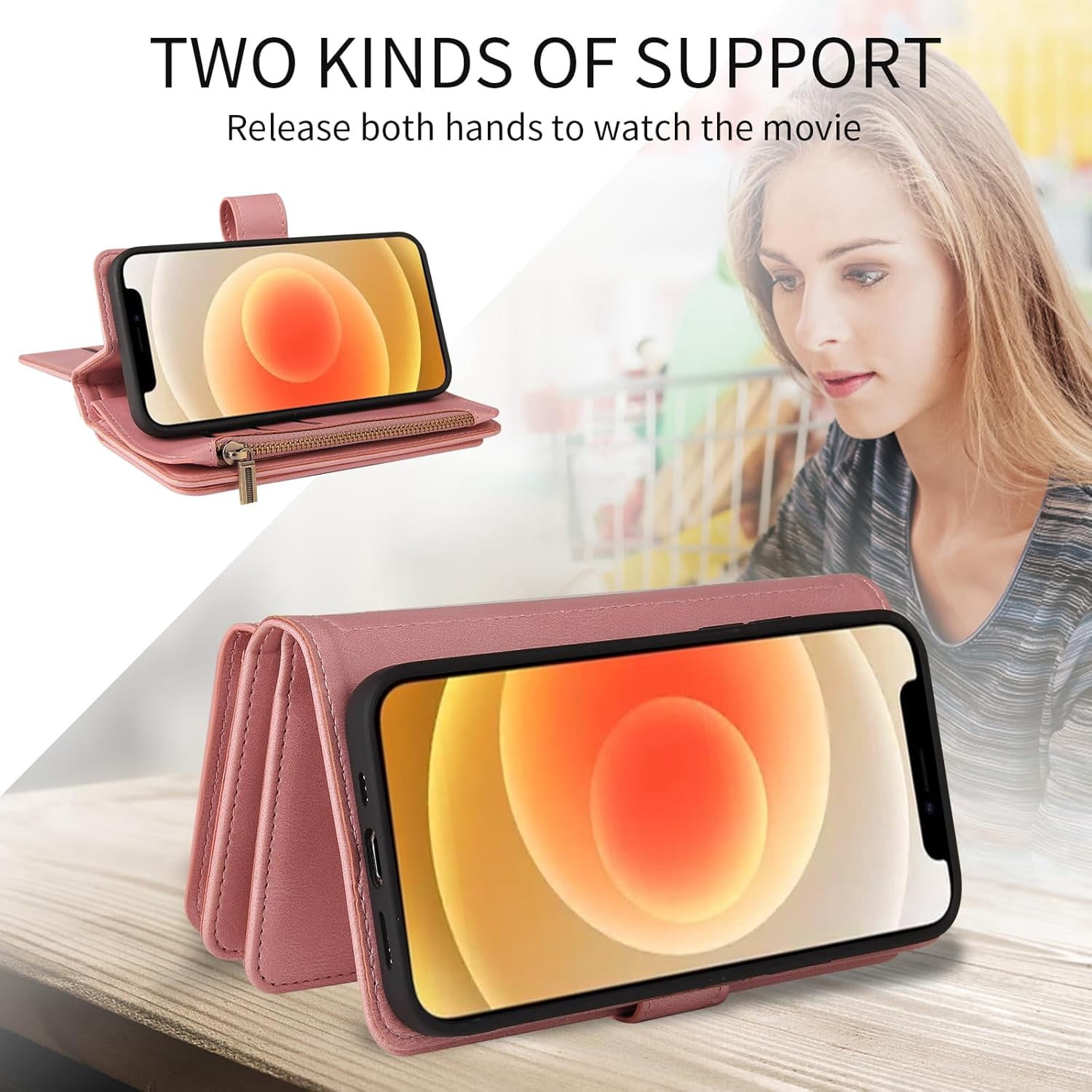 Solennerer Phone Case for iPhone 12 Mini 5.4 Wallet Cover with Tempered Glass Screen Protector and Wrist Strap Flip Credit Card Holder Slot Stand Cell iPhone12mini 5G i 12s iPhone12 12mini Women Men