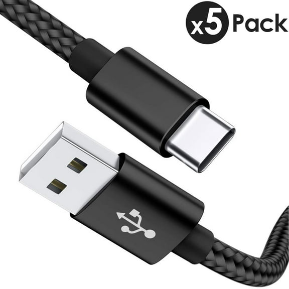5-Pack Type C Cable Fast Charging Nylon Braided Cable USB-C Type-C 3.1 Data Sync Charger Cable Cord For Samsung Galaxy S8 S9 S10 Plus Note 8 Note 9 Nexus 5X 6P OnePlus LG G6 G7 V30/40/50 Google Pixel