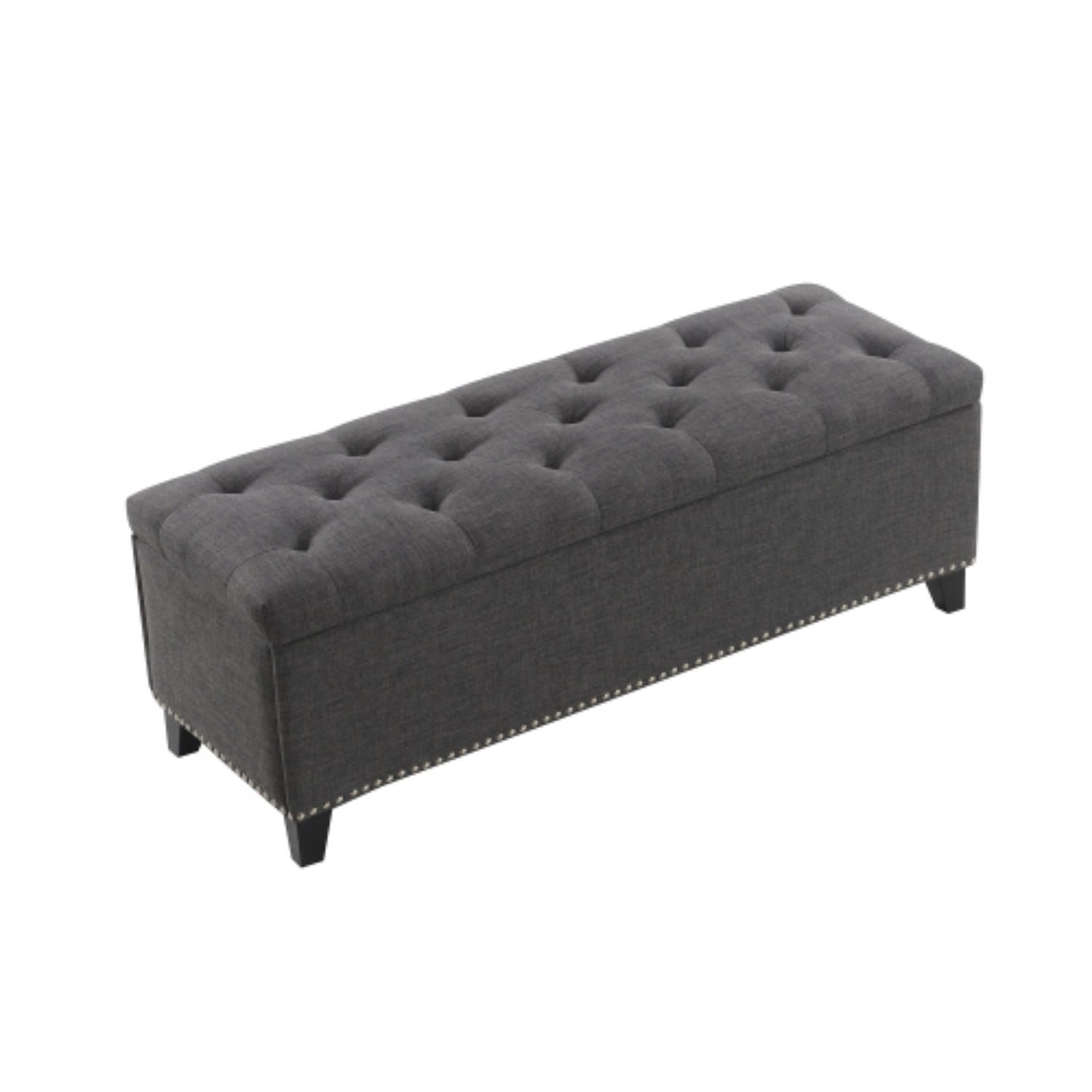 47.5" Storage Ottoman Bench with Safety Hinge, Linen Tufted Storage Bench for Bedroom, Entryway, Living Room, End of Bed Bench, Dark Gray