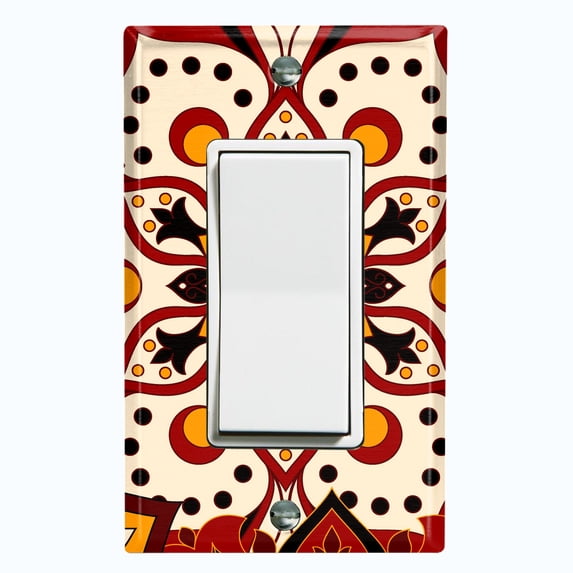 Metal Light Switch Plate Cover Colorful Black Red Mandala Flower Tile Pattern MDL026