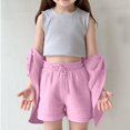 thumbnail image 3 of Krdevn Girls 2 Piece Outfit, Solid Lapel Long Sleeve Pocket Shirt & High Waist Pocket Shorts Casual Kids Set,Pink, 3 of 9
