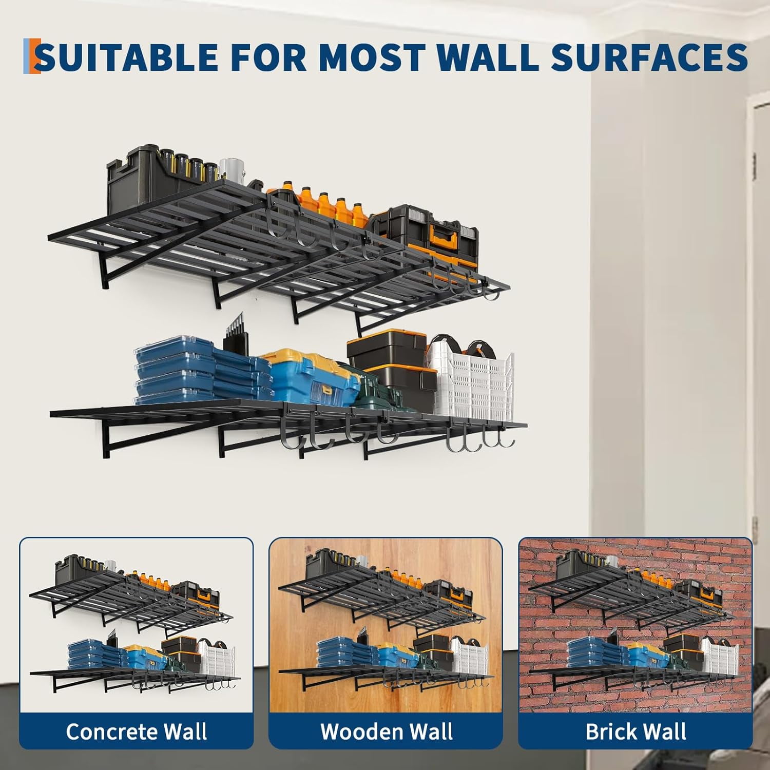 Galeith Heavy Duty Garage Wall Shelving With Hooks, 2-Pack