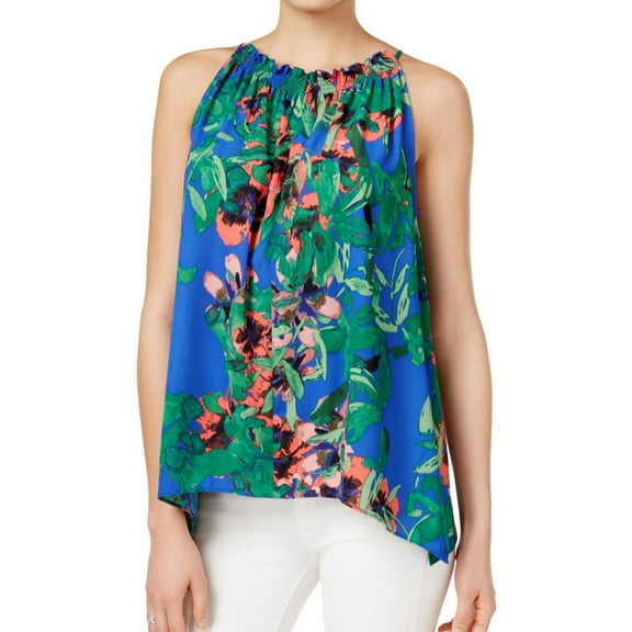 Rachel Roy Womens Melinda Asymmetrical Halter Blouse Top, Blue, Medium