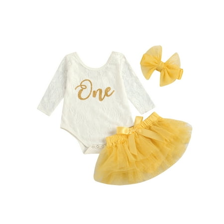 

3Pcs Infant Newborn Baby Girls Clothes Sets Summer Autumn Lace Long Sleeve Letter Print Romper Tops+Tutu Skirt+Headband Outfits Clothing Suit