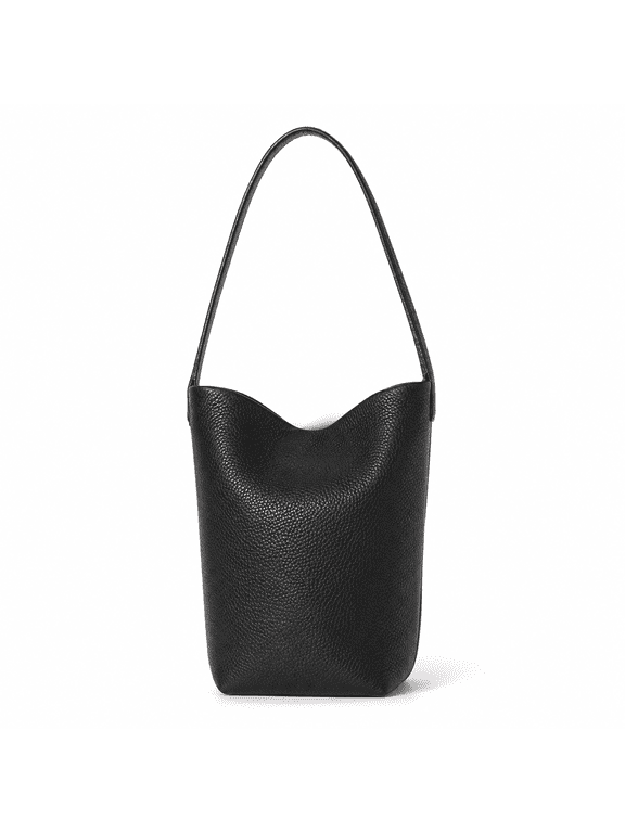 Women's Faux Leather Pebbled Bucket Shoulder Bag, Black