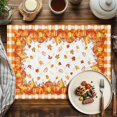 thumbnail image 4 of Thanksgiving Pumpkin Placemats Set of 4 Fall Leaves Retro Orange Plaid Heat Insulated Linen Place Mats, Washable Stain-Proof Table Mats for Dining Tables Holiday Decor 13x19inch, 4 of 9