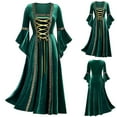 thumbnail image 6 of QATAINLAV Women's Flare Sleeve Renaissance Dress Halloween Cosplay Costume Victorian Dress Floor Length Velvet Lace Up Dress, Green, L, Birthday Gifts, 6 of 7