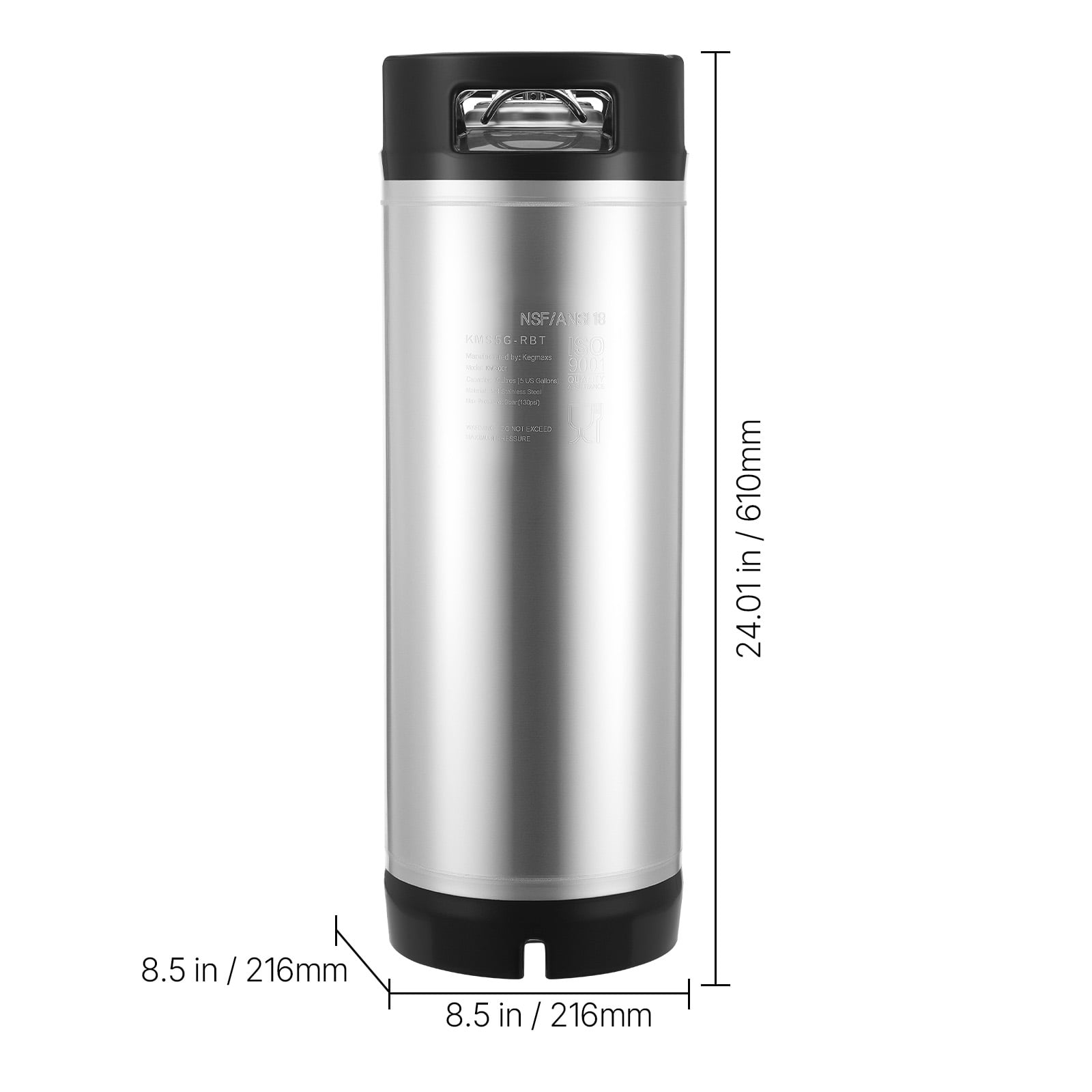 KFFKFF 5 Gallon Ball Lock Keg, Stainless Steel Cold Brew Keg with Dual Rubber Handles and Durable Rubber Base, Home Brewing Equipment for Parties, 1 PCS