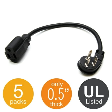 Best Honor 1-Foot Ultra Low Profile Angle Extension Power Cord, 5 Packs, 16 AWG UL Listed CSA Approved (Set of (Best Low Price Desktop)