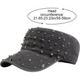 thumbnail image 2 of Byfri Studded Cadet Cap Gray Cotton Adjustable Flat Top Hat for Men Women Streetwear, 2 of 7