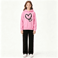 thumbnail image 5 of Otqutp Toddler Girls 2 Piece Outfit Heart Print Long Sleeve Hooded Sweatshirt Solid Straight Leg Pants Fall Clothes for Kids Teens, 5 of 5