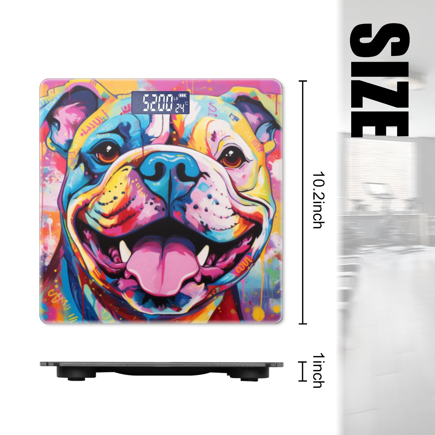 Bathroom Scale, Highly Accurate Digital Body Scale,Precisely Measures Weight up to 400 lbs-Colorful Graffiti Painting Of Smiling American Bulldog
