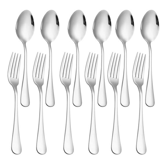 Ustris 12-piece Forks(8 inch) and Spoons(7 inch) Silverware Set, Food Grade Stainless Steel Flatware Cutlery Set for Home, Kitchen and Restaurant, Mirror Polished, Dishwasher Safe