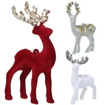 HIAKDOFT 3Pcs Tabletop Deer Decorations Flocking Reindeer Ornaments Burgundy White Silver For Living Room Bedroom