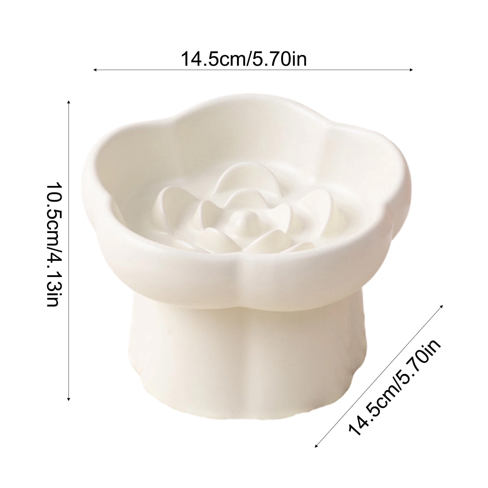 Ceramic Elevated Slow Cat Feeder, Raised Feeding Dish with Maze Design, Easy To Clean, for Indoor Cats and Small Dogs White