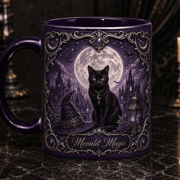 Black Cat Witch Ceramic Coffee Mug Halloween Gift