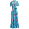 thumbnail image 3 of Uhndy Beach Maxi Dress Women Plus Size Floral Short Sleeve Boho Long Dress Bow Belt Hollow Prom Evening Party Swing Dress 12Darkgreen 5XL, 3 of 4
