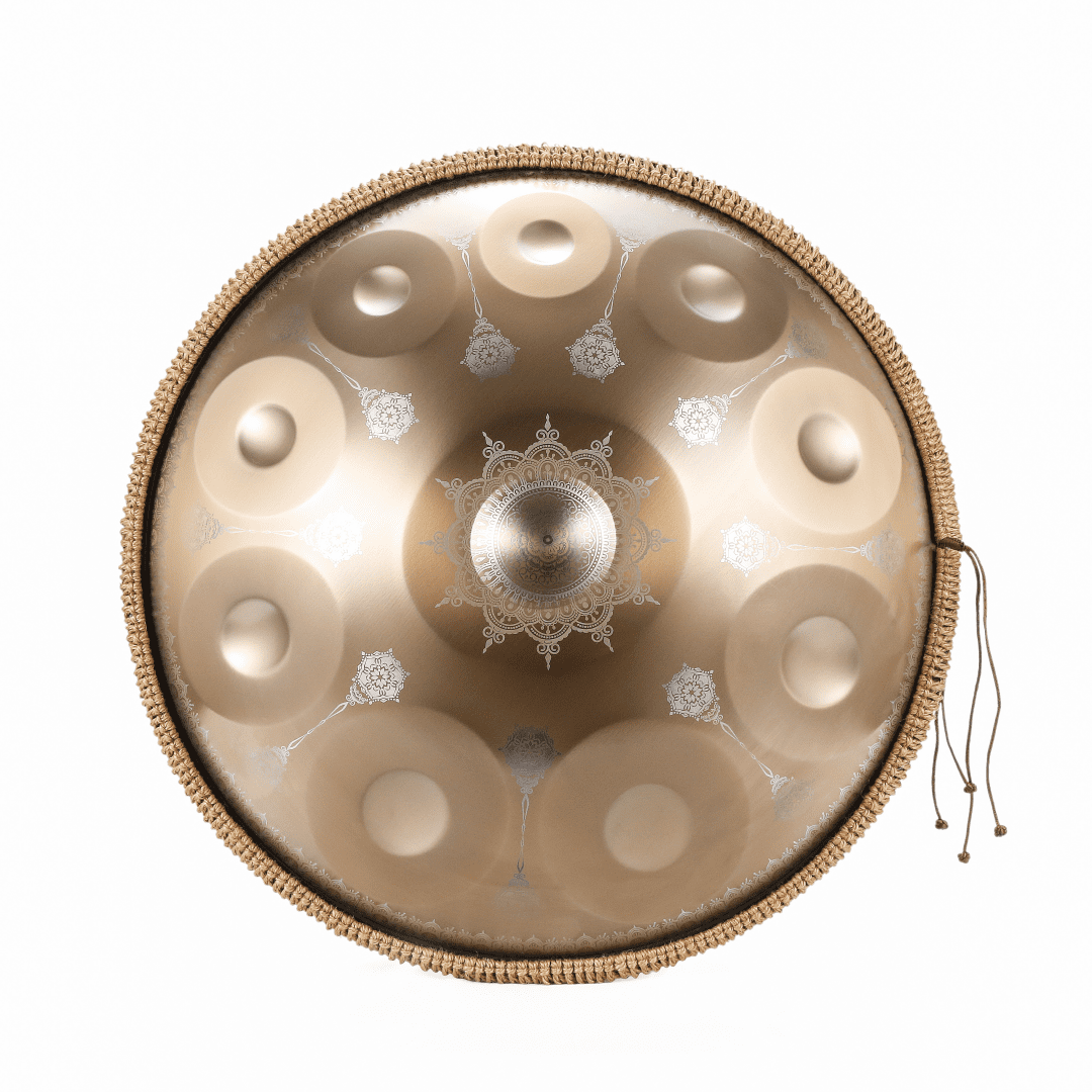Mandala Pattern Steel Tongue Drum 440Hz - D Minor 10 Notes Gold Handpan Percussion Instrument